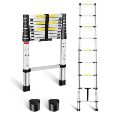 Imagem de Escada telescópica de 2,5 m – Escada telescópica de alumínio – Escadas de extensão retráteis para casa no telhado do sótão RV Trabalho – Capacidade máxima de 150 kg