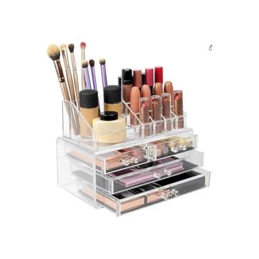 Imagem de Organizador de Maquiagem com 9 Divisórias, 17,8x9x7,5 cm, Compartimentos Espaçosos para Batons, Pincéis, Sombras