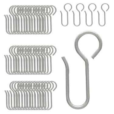 Imagem de Cionyce 100 ganchos de metal para cortina, substituição universal em forma de S para sistemas de cortina de teto, varões de cortina de chuveiro e tratamentos decorativos de janela (prata)