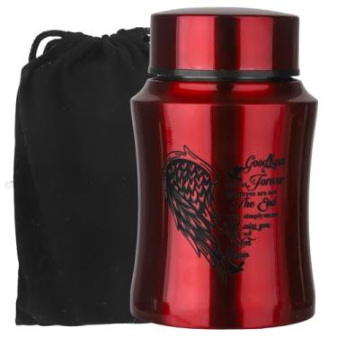 Imagem de Urna pequena de 11 cm para cinzas humanas, coração asas de anjo, urna de cremação, aço inoxidável, memorial, lembrança, recipiente de cinzas humanas - vermelho polido