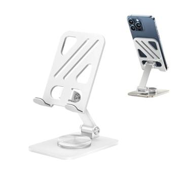 Imagem de Suporte ajustável para celular, suporte de celular dobrável de rotação, suporte de celular de mesa com base antiderrapante, serve para todos os smartphones (branco)