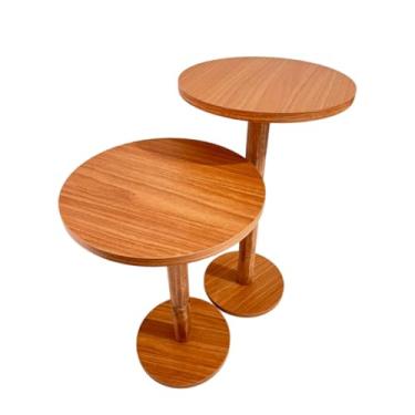 Imagem de Jogo De Mesinhas Lateral de Sofá Redonda Monopé Sala Retro Madeira Maciça,mesa de canto para sala(P + M)