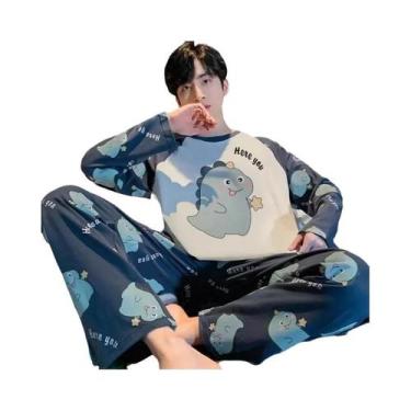 Imagem de Conjunto De Pijama Masculino Xadrez De Manga Comprida Com Botões E Cal