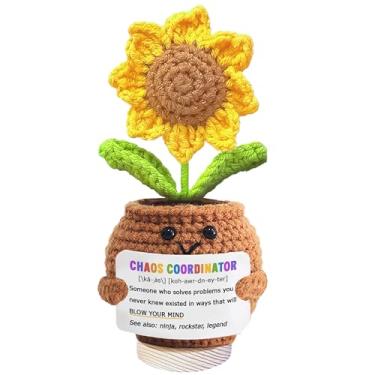 Imagem de Boneca de girassol positiva de crochê com cartão de agradecimento presentes para mulheres chefes colegas gerentes escritório professor enfermeira mãe presentes para coordenador do caos apreciação de