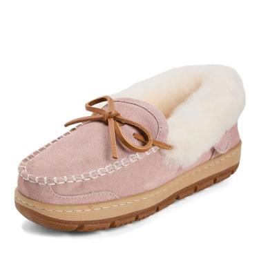 Imagem de Dearfoams Pantufa feminina de mocassim de xearling australiano genuíno - Gladstone para uso interno e externo, Rosa empoeirado, 35