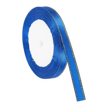 Imagem de PATIKIL Fita de cetim com borda dourada, dupla face de poliéster para embrulho de presente, buquês de flores, laços de cabelo, projetos de costura, azul cobalto