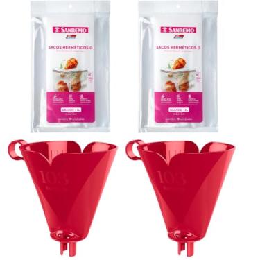 Imagem de Conjunto de 2 Suporte para Filtro de Café 103 Vermelho + 2 Pct com 10 Unidade de Saco Hermetico de 3 Litros