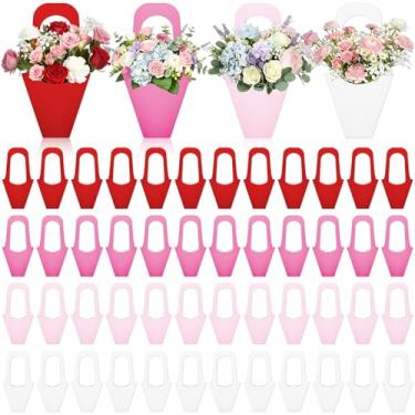 Imagem de Chivertion 12 caixas de flores para arranjos rosa vermelho buquê de flores sacos de presente com alça suporte para buquê pendurado sacos de embrulho para dia dos namorados dia das mães florista