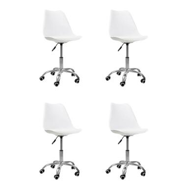 Imagem de Kit 4 Cadeiras Office Base Cromada Giratória Saarinen Branco