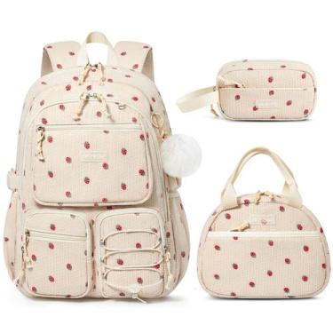 Imagem de Mochila escolar Fimibuke, 3 peças de veludo cotelê infantil com lanche