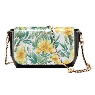 Imagem de GAIGEO Bolsas transversais femininas de couro limão aquarela, bolsas de couro para mulheres, bolsa transversal de couro feminina, Folhas e flores amarelas - 2, One Size
