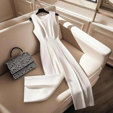 Imagem de Macacão feminino branco sem mangas - macacão formal de perna larga sob medida (GG)