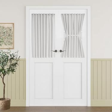 Imagem de Vatge Cortinas pequenas para janela de porta com fita mágica, método de instalação 2 em 1, persianas para porta da frente e janela, 1 painel, L63 x C50, branco acinzentado