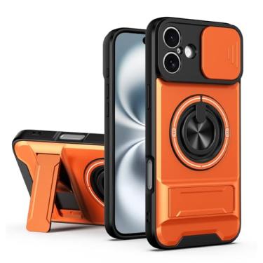 Imagem de SORAKA Capa para iPhone 16 Plus com suporte,proteção de lente com janela e capa dupla de PC e TPU compatível com suporte magnético para carro