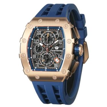 Imagem de Relógio masculino de luxo TSAR BOMBA à prova d'água com movimento de quartzo japonês, caixa de aço inoxidável Tonneau, vidro safira com função de cronógrafo, relógio de presente moderno exclusivo, Azul 05, Case thickness 16.8mm,