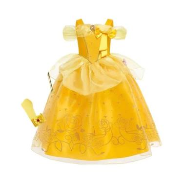 Imagem de Vestido De Cosplay Princesa Amarelo Floral Com Ombros Descidos E Luz L