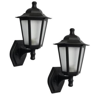 Imagem de Kit 2 Arandelas Coloniais Luminárias de Parede Pretas Retrô Muro Facha