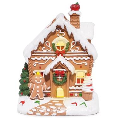 Imagem de Hodao Decoração de casa de gengibre de Natal, estatuetas de casa de Natal, decoração de inverno, feito à mão, Polyresin, casa de gengibre para presentes de decoração de Natal, decoração de casa,