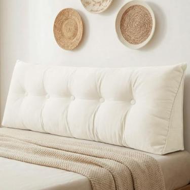 Imagem de DANGHOOGY Travesseiro de cabeceira queen triangular grande para leitura e descanso, almofada de suporte de posicionamento do encosto com capa removível (creme)