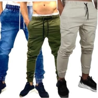 Imagem de kit 3 calças jeans jogger com elastano masculina jeans slim cores vari