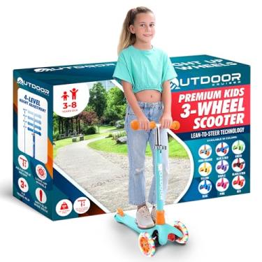 Imagem de Scooter infantil de 3 rodas Cruiser ao ar livre – com tecnologia Lean-to-Steer, roda iluminada por LED, alça de barra em T de altura ajustável de 4 níveis, suporta crianças de até 68 kg, para meninos