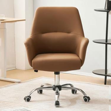 Imagem de AkosOL Cadeira de trabalho ajustável cadeira giratória de couro com encosto alto com apoio de braço, cadeira de rodinhas Modn cadeira de mesa para sala de estar quarto, cadeira Comt estofada, marrom
