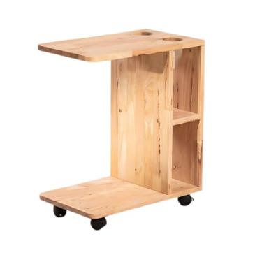 Imagem de Mesa Apoio Lateral Notebook Suporte Copos, Rodízios, Prateleira,Para Cama, Sofa,Usuários de Notebook