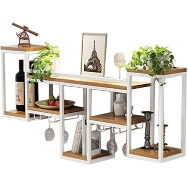 Imagem de AkosOL Prateleiras flutuantes de cozinha, suporte de parede, garrafa de vinho e suporte de vidro, prateleira de armazenamento de parede, suporte de taça de vinho de parede (branco)