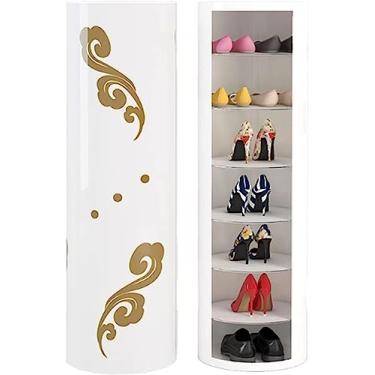 Imagem de Armário de sapatos redondo giratório de 360° de 7 níveis sem porta de metal giratório vertical organizador de prateleira sem porta para entrada (D 39 cm)