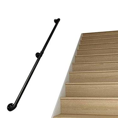 Imagem de AkosOL Corrimão para escadas, kit de corrimão industrial de ferro forjado de 0,30 m - 6 m, trilho de corrimão, suporte de parede, barra de apoio para instalação de idosos/crianças, fácil de instalar