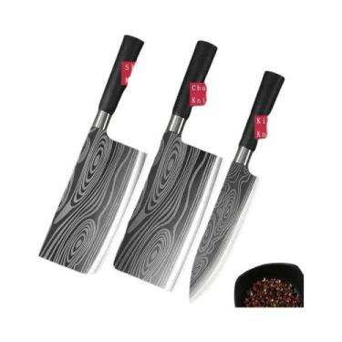 Imagem de Conjunto De Facas De Cozinha Em Aço Inoxidável Com Padrão Laser Damasc