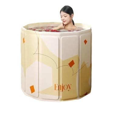 Imagem de Banheira dobrável para adultos, banheira de imersão de corpo inteiro com 12 painéis compostos, saída de drenagem dupla, isolamento de bloqueio de temperatura, banheira portátil