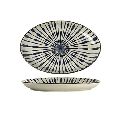 Imagem de Pratos de jantar de cerâmica vintage chineses, prato de peixe com alça dupla, prato de sobremesa pintado à mão, prato de sobremesa no micro-ondas, lavável na lava-louças, prato lateral (E)