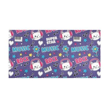 Imagem de Burbuja Tapete de corrida com desenho animado de gato de rocha de pelúcia antiderrapante tapete de borracha para corredor, quarto, sala de estar, decoração de entrada, lavável na máquina, 51 x 99 cm