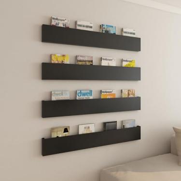 Imagem de Porta-revistas de metal preto montado na parede, suporte de folheto para escritório, sala de espera, igreja, cafeteria e exibição doméstica - Organizador de literatura (150 x 5 x 20 cm)