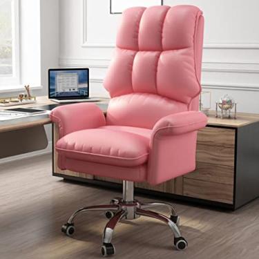 Imagem de Cadeira de escritório em casa ergonômica, cadeiras de tarefas com rodas, cadeira de mesa de computador de couro PU, cadeira executiva com altura ajustável giratória cadeira de vaidade para adultos
