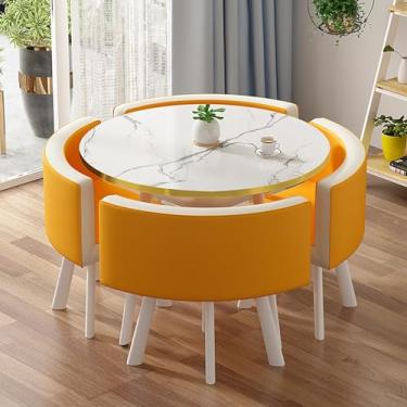 Imagem de Mesa de negociação de recepção mesa de jantar e cadeira conjunto de 4, conjunto de mesa e cadeira de móveis redondos, economizar espaço, sala de reunião escritório negociação de recepção 1 mesa 4