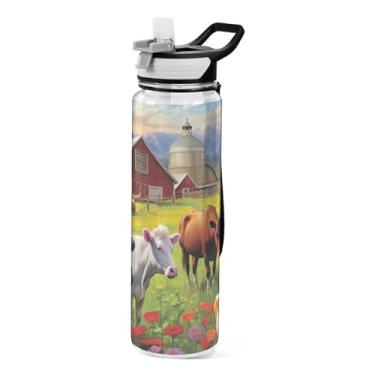 Imagem de Burbuja Garrafa de água Farm Animals de 940 ml com tampa de palha, à prova de vazamento e livre de BPA para academia, esportes ao ar livre