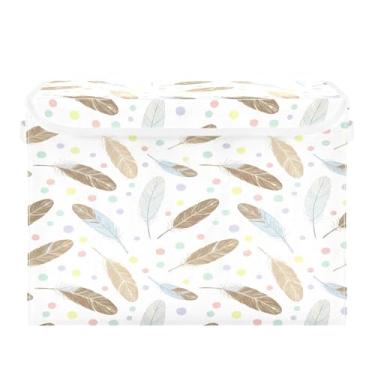 Imagem de Burbuja Caixa de armazenamento de penas com tampa e alças, grande caixa de armazenamento dobrável para prateleiras armário quarto escritório organizador