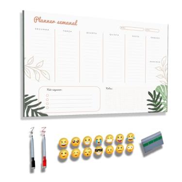Imagem de Quadro Lousa Planejador Mensal/Planejamento Semanal/Planner/Planner Parede Metal - Quadro Branco 2 canetas e 12 imãs (BRANCO, 60X90)
