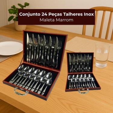 Imagem de Conjunto 24 Peças Talheres Inox com Maleta Marrom - Thika