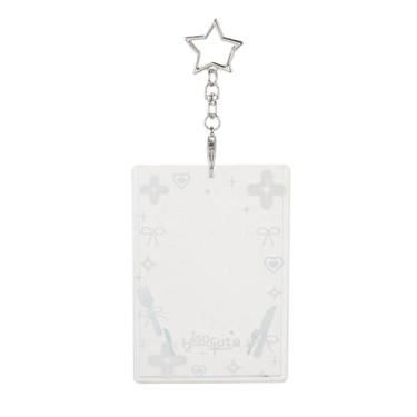 Imagem de NICENEEDED Chaveiro Bow Kpop para cartão fotográfico, bonito porta-crachá de acrílico com chaveiro, design de arco branco, suporte de cartão de foto para álbum de fotos de cartão de identidade de