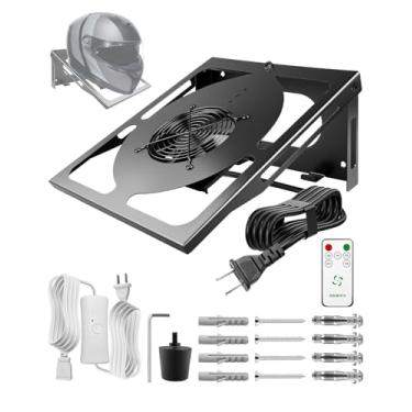 Imagem de Suporte de secador de capacete de motocicleta com ventilador de ventilação, suporte de parede resistente para capacete, suporte de capacete com controle remoto de temporizador, ventilador automático
