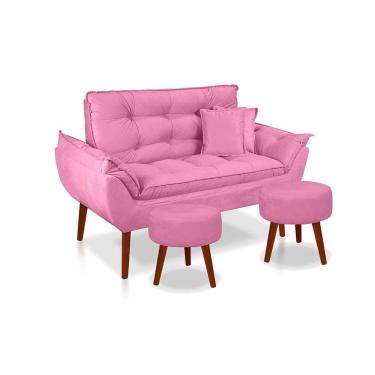 Imagem de Kit C- 01 Namoradeira Opala + 02 Puffs Redondo Danny + 02 Almofadas Suede Rose