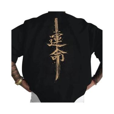 Imagem de Camiseta Masculina De Verão Em Algodão Com Estampa De Espada Samurai, 