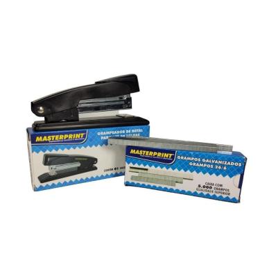 Imagem de Grampeador Metal + 5000 Grampos 26/6 Galvanizados Escritório