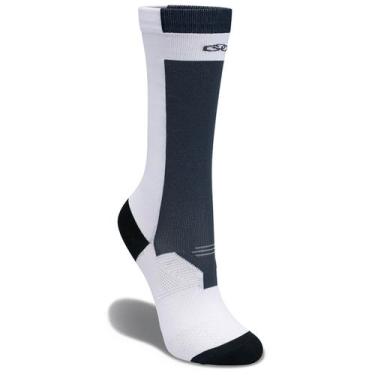 Imagem de Meia Olympikus BPC Cano Médio Feminina, Branco, Cinza, 33/38