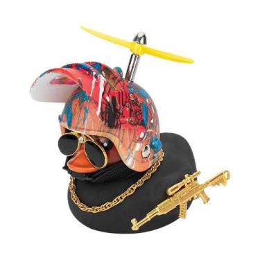 Imagem de Pato De Borracha Amarelo E Preto Com Hélice Para Capacete De Bicicleta