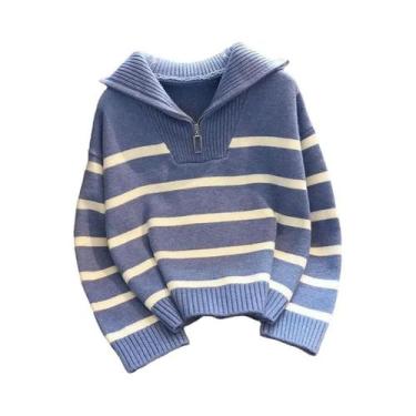 Imagem de Suéter Feminino Com Zíper E Listras, Estilo Curto, Premium, Primavera 