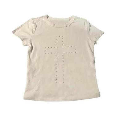Imagem de Top Cropped Vintage Y2K Feminino Com Strass, Blusa Estética De Verão H